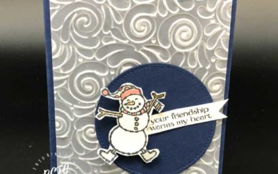 Spirited Snowman by Stampin’ UP! dance across the Swirls and Curls embossing folder